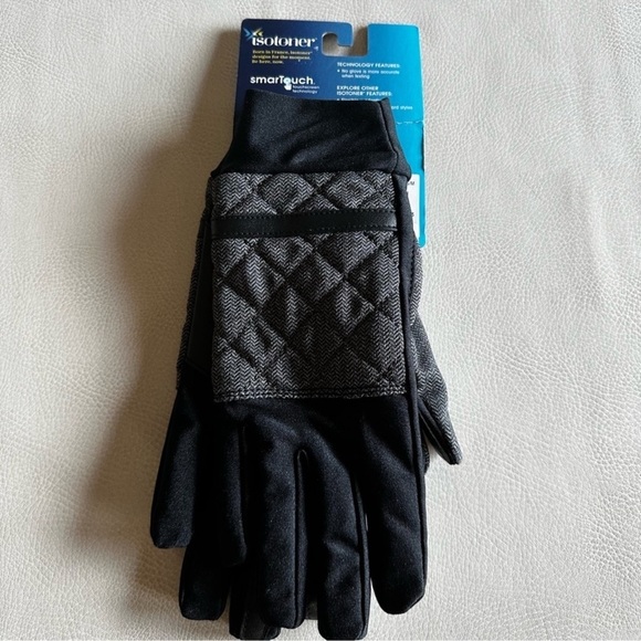 Isotoner black and gray smart touch gloves Size Small/Medium made in France - Picture 4 of 10